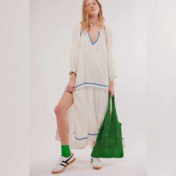 Free People Thank Me Later Midi Dress L 10 Billowy Ivory Cotton Maxi NEW 42600 - Picture 1 of 4